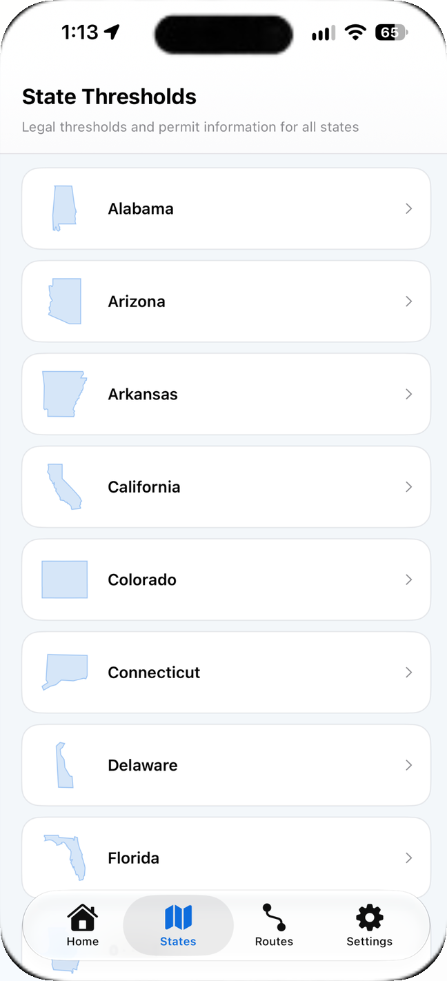 HaulPath list of state legal thresholds