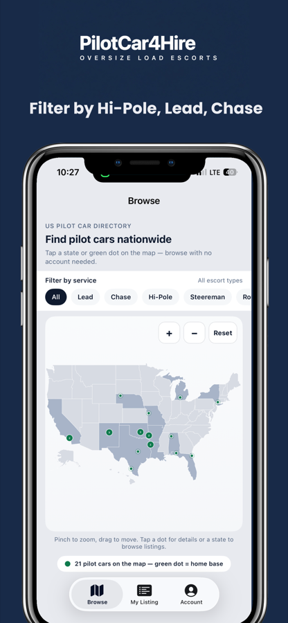 Pilot Car 4 Hire browse map filtered by escort type
