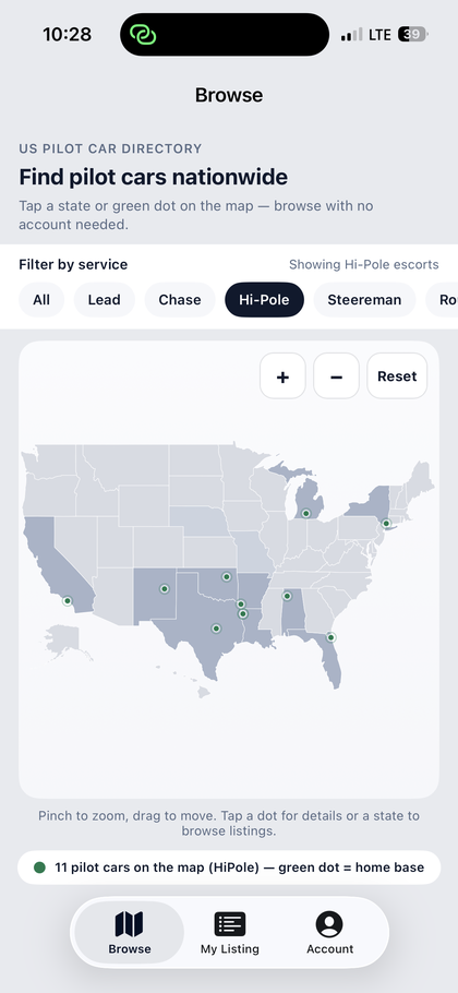 Pilot Car 4 Hire map filtered to hi-pole escorts