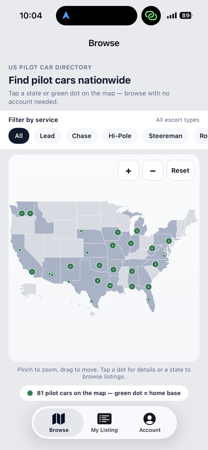 Pilot Car 4 Hire nationwide map of pilot car listings