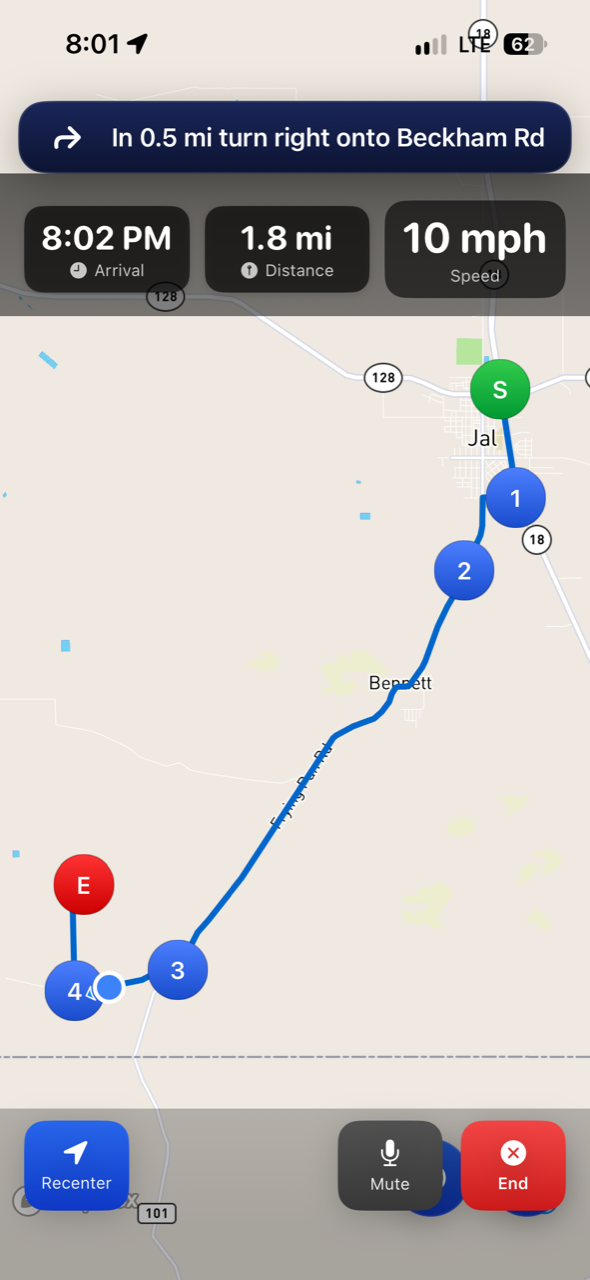 Permit Path map of a route with start, waypoints, and end